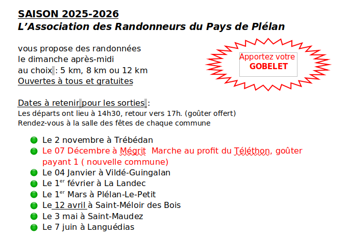 dates des randonnées