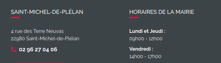capture d'écran horaires et contact mairie